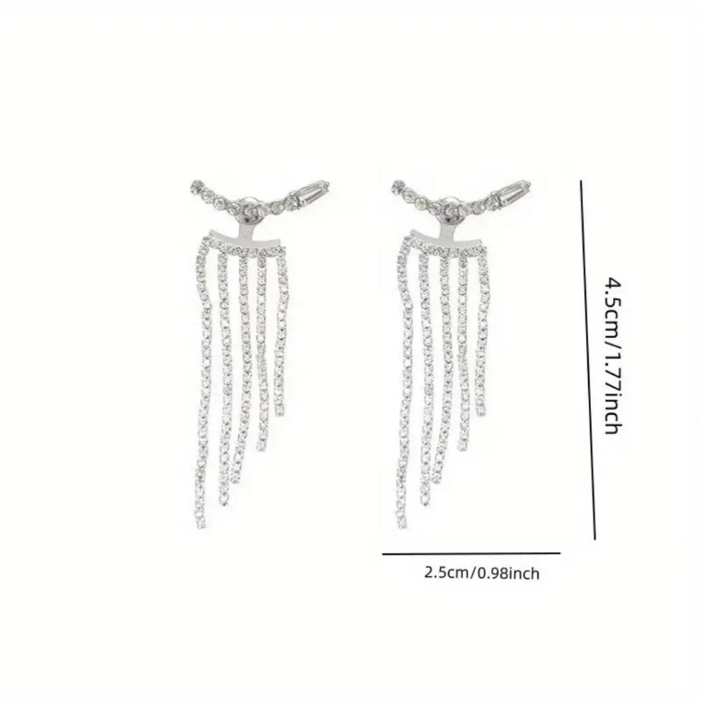 Rhinestone Decor Chain Tassel Dangle Earrings~NEW - Picture 2 of 10